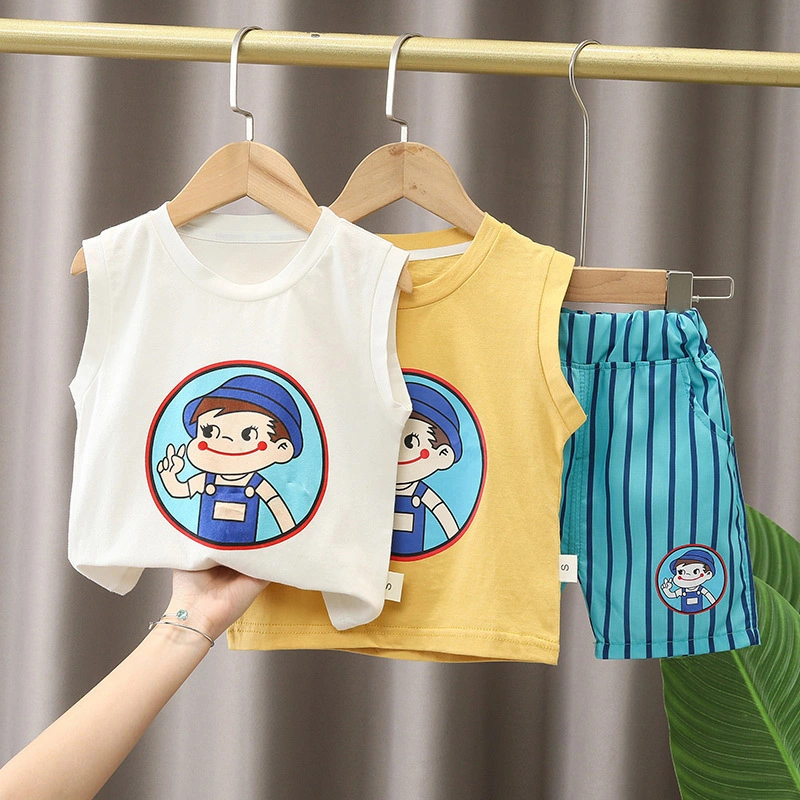 2023 New Korean Boys Vest Shorts Set Children Summer Pure Cotton Breathable Clothes Baby Children&prime; S Clothes