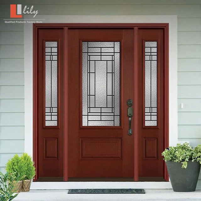 Factory Price Exterior Grill Design Pivot Molded Security Fiberglass Steel Aluminium Plastic Wood Panel French Hinged Flush Swing Main House Front Door