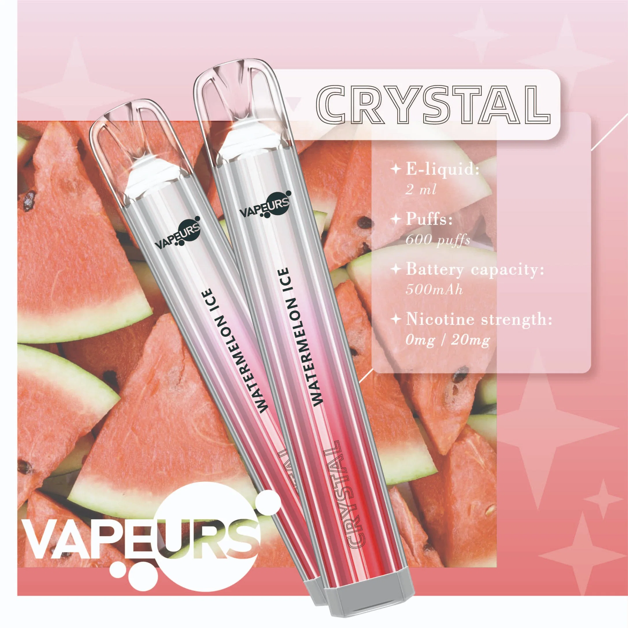 Vapeurs Crystal Finish Disposable/Chargeable Vape 600 Puffs Free Sample 2% 550 Battery