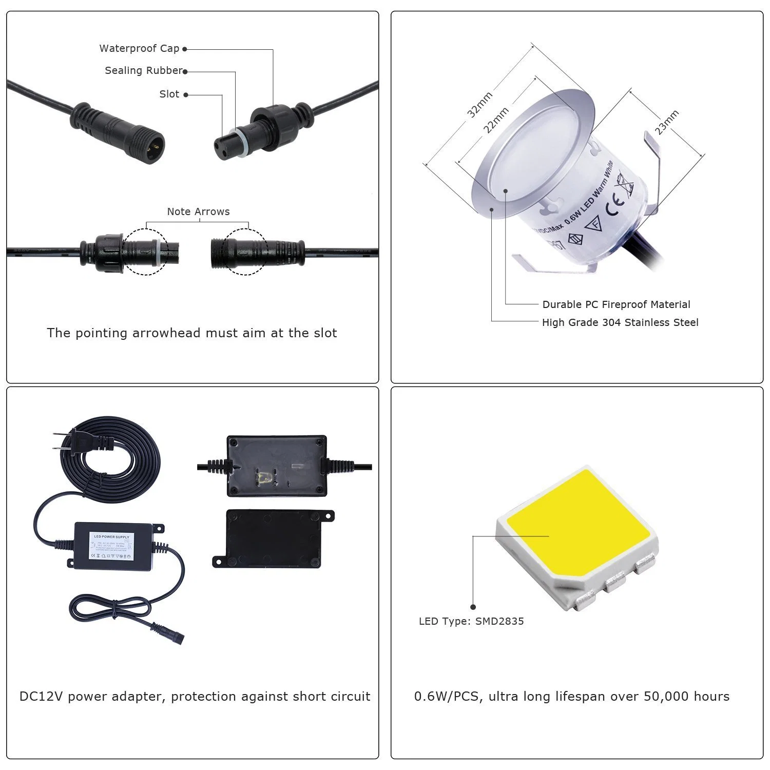 16pcs LED Luz subterránea DC 12V Luz empotrada Jardín exterior Lámpara