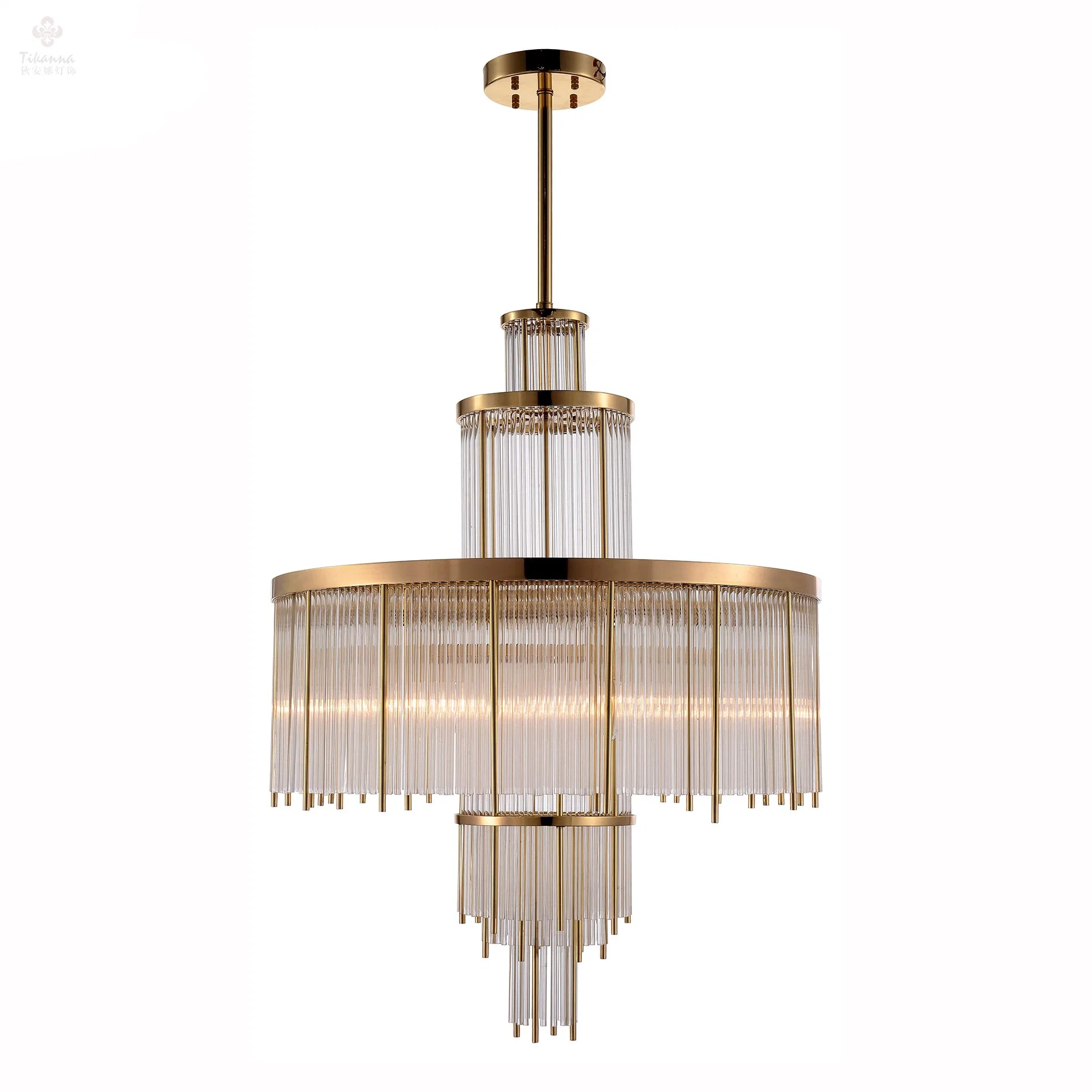 Tikanna New 2021 Modern Clear Crystal Glass Brass Round Pendant Chandelier Lamp for Home Decoration
