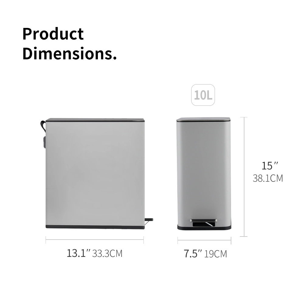 Al por mayor 430 pies de acero inoxidable de pedal de bins 10L rectangular Casa Latas de basura para la cocina del baño