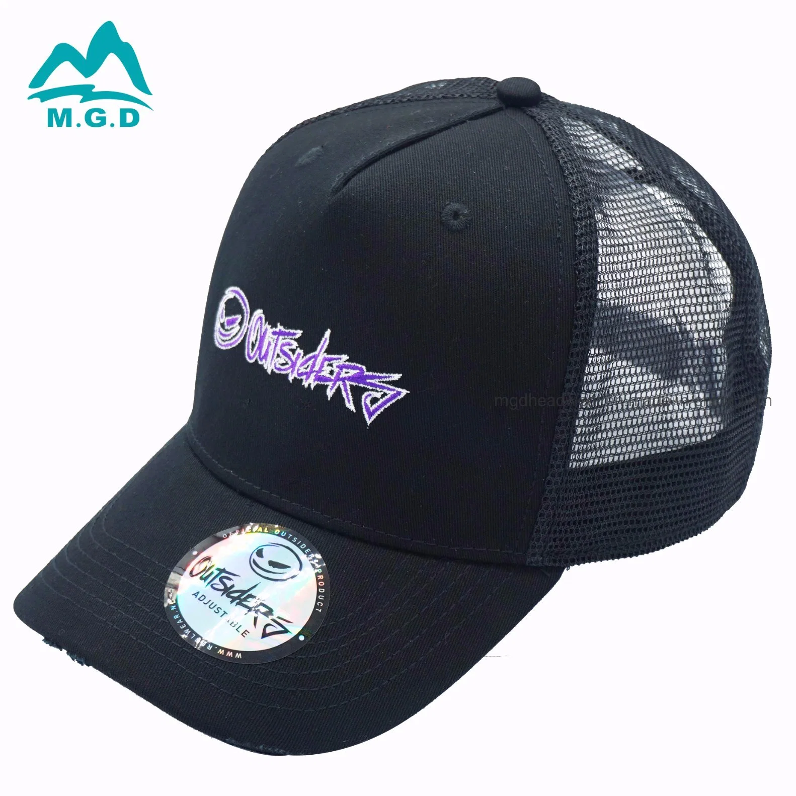 OEM Free Sample Cotton Twill Embroidery Logo Black Custom Mesh Trucker Cap