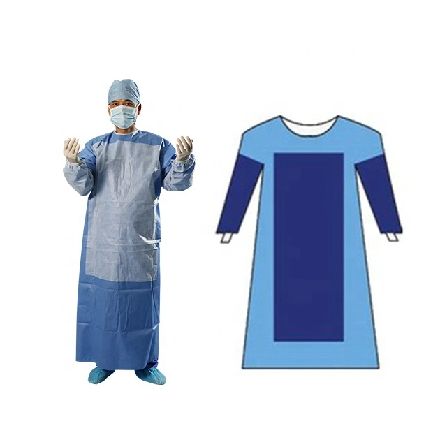 Nontissé robe chirurgical Blouse chirurgicale médicale de l'isolement renforcé PP PE SMS Blouse chirurgicale de l'isolement