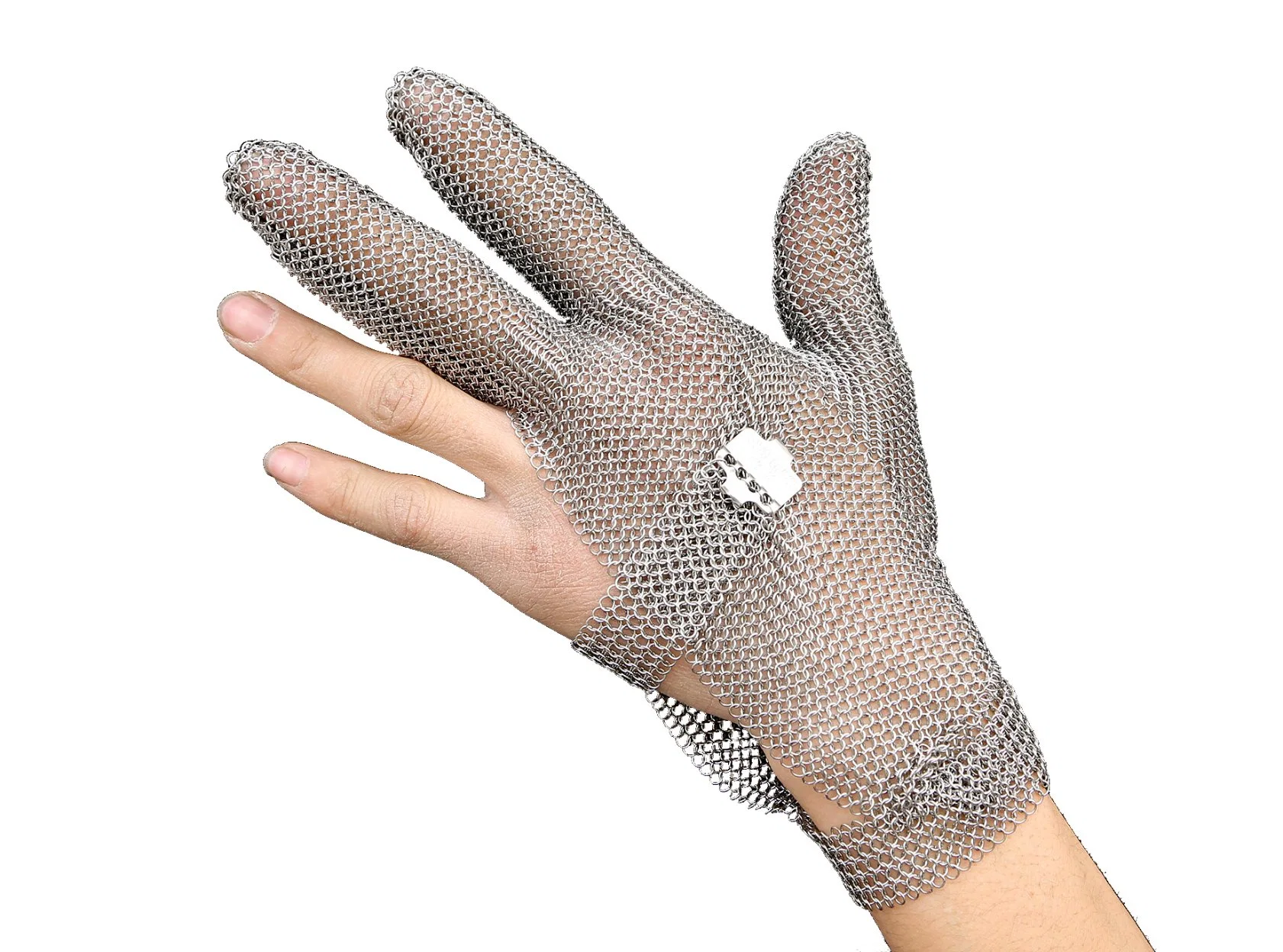 3 Finger Type Stainless Steel Chain Mail Protective Cut Glove with Logo Printing-2381