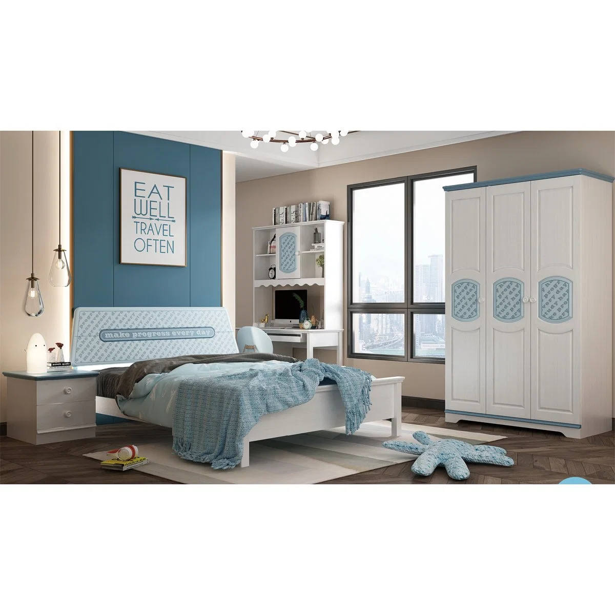 Customized Wooden Single Kids Bed Storage Cheap Children Bedroom Furniture Set with Wardrobe Children Bed