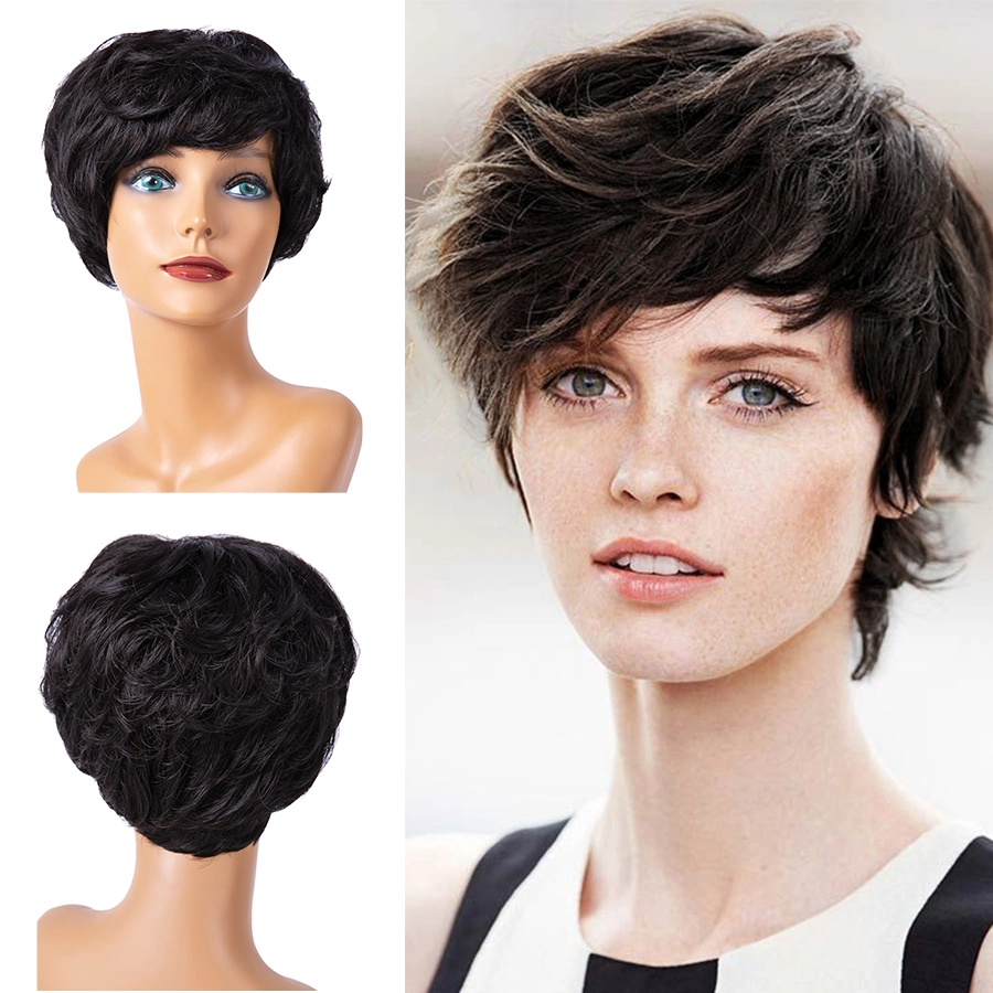 Short Natural Synthetic Hair Wigs Synthetic Short Black Pixie Cut Wig Heat Resistant Fiber Hair