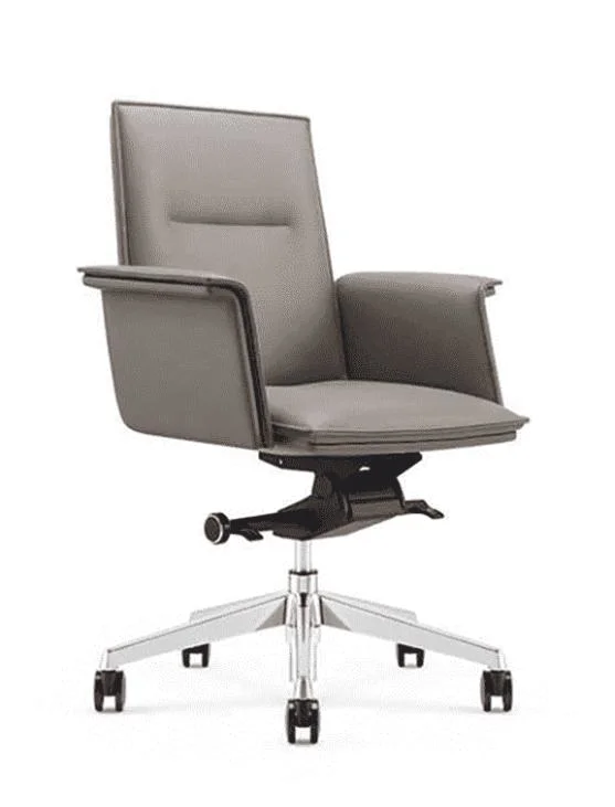 MID Back Black Leather Soft Executive Fixed Office Chair with Armrest