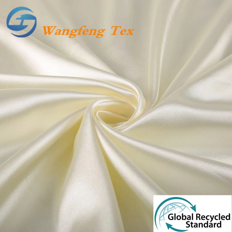100% RPET/ Recycled 50d*75D Woven Textile Waterproof Polyester Silk Spandex Satin Lining Fabric for Dress