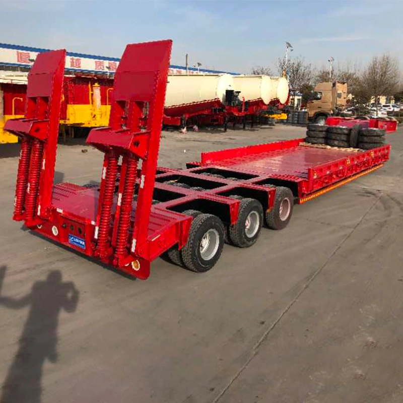 Tri Axle 60-80 Tons Low Bed Trailers, Machinery Transport Pool Type Low Bed Semi Truck Trailer