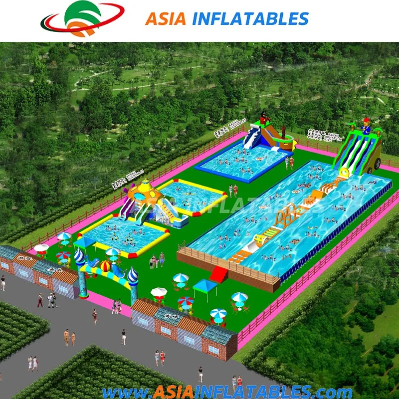 PVC Customized Land Inflatable Amusement Aqua Water Park for Kids and Adults with Pool