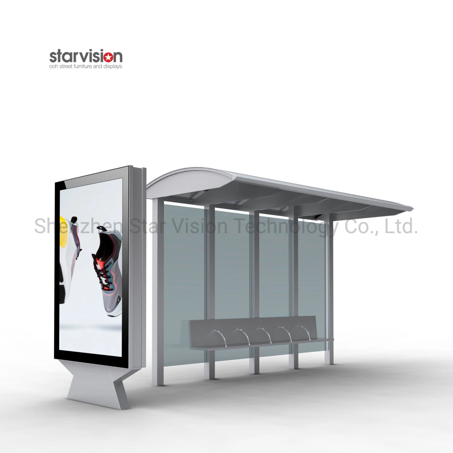 Outdoor Street Anti Rust Aluminum Bus Stop with Double Sided LED Light Box