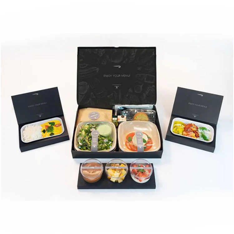 Custom Print Logo Disposable Airplane Hot Food Container Lunch Airways Meals Packaging Box in Airline Catering Paper Box Pack