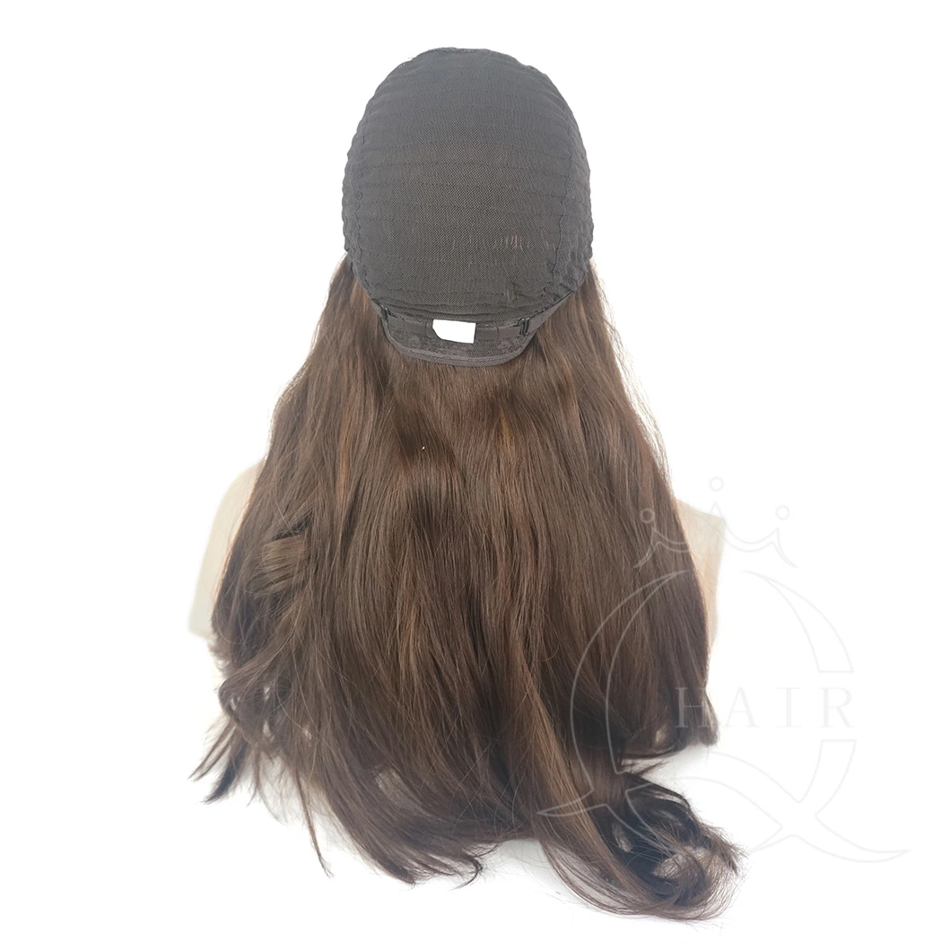 C18 Inch High quality/High cost performance Virgin Hair Made Brown with Highlight Simulated Scalp Silk Top Kosher Jewish Wigs Kosher Wigs Sheitels Wigs Heavy Density