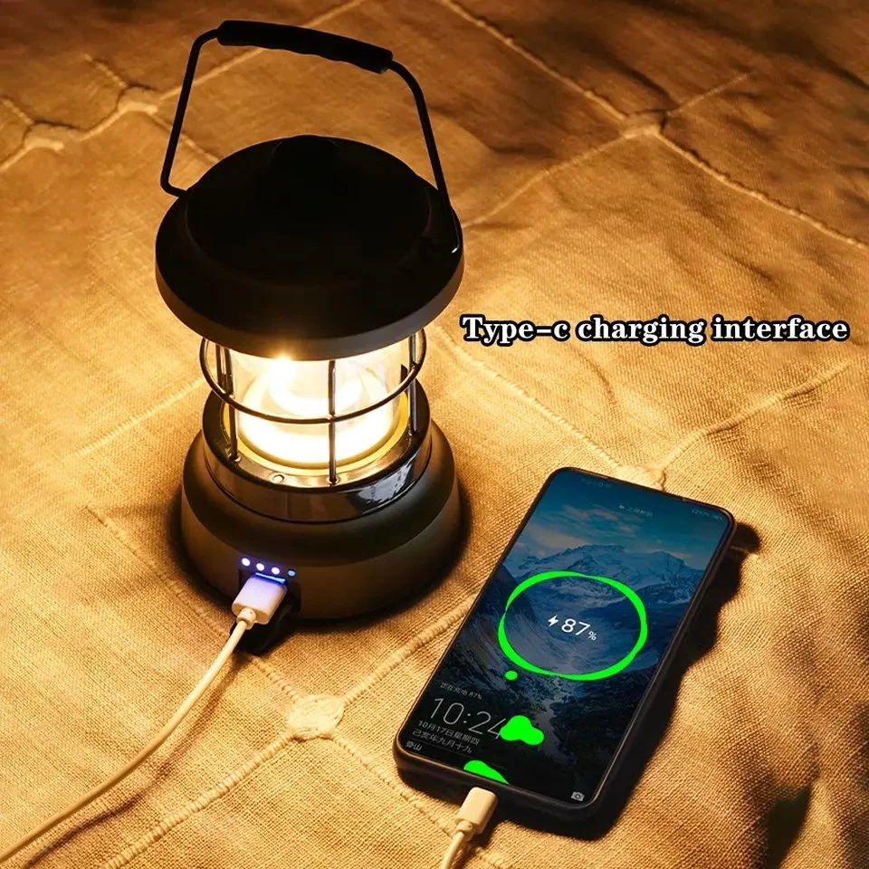 Outdoor Light Portable Hook Lantern Retro Camping Light LED USB Charger