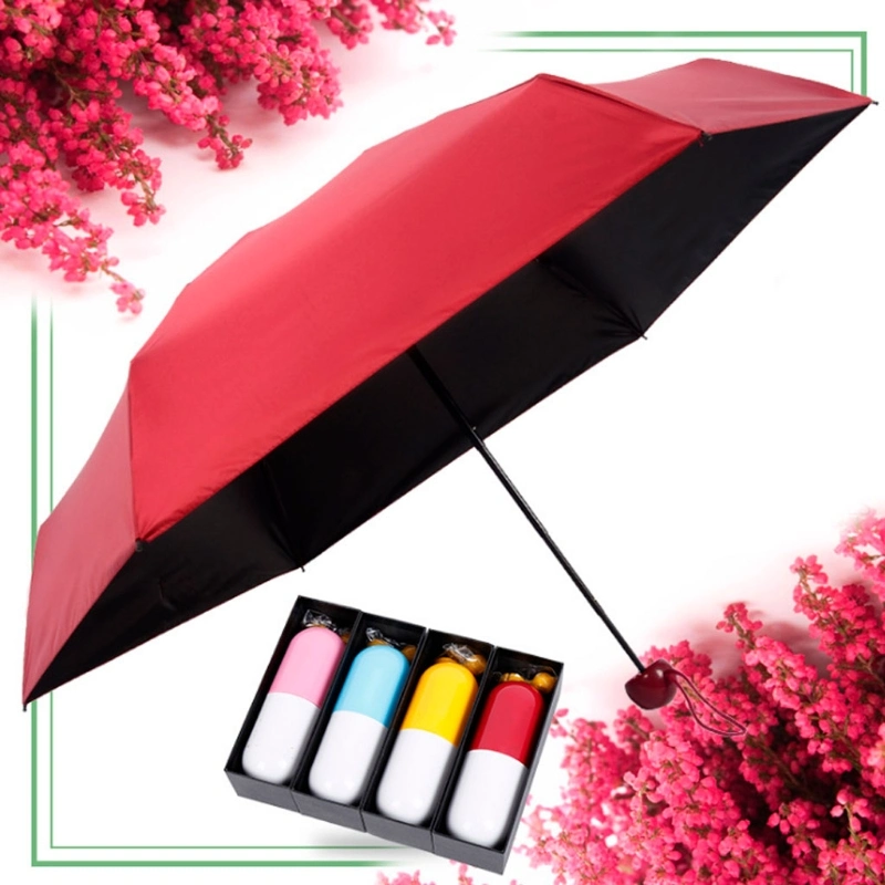 Ultra Light Mini 5 Folding Umbrella Windproof Lovely Capsule Case Pocket Size Fully Blocks Heat Birthday Gift