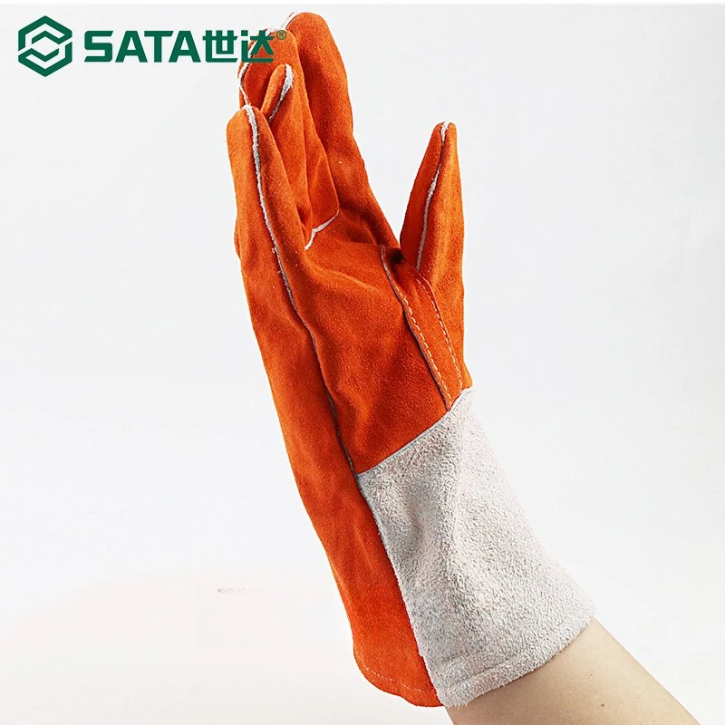 SATA PPE (Apex Tool Group) Heat Resistant Cow Split Leather Long Cuff Industrial Orange and White Welding Protective Safety Working Glove