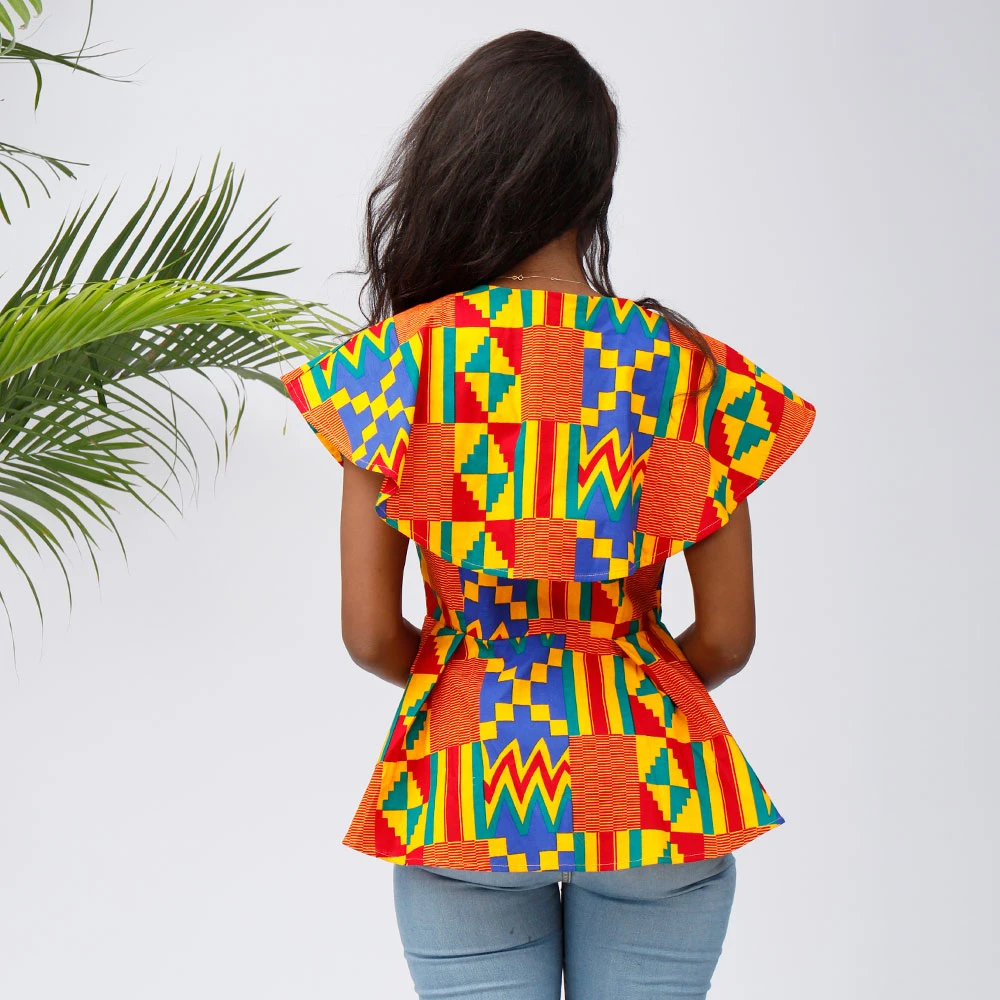 2021 Summer Wholesale/Supplier Custom African Wax Print Plus Size Casual Women Tops with Zipper