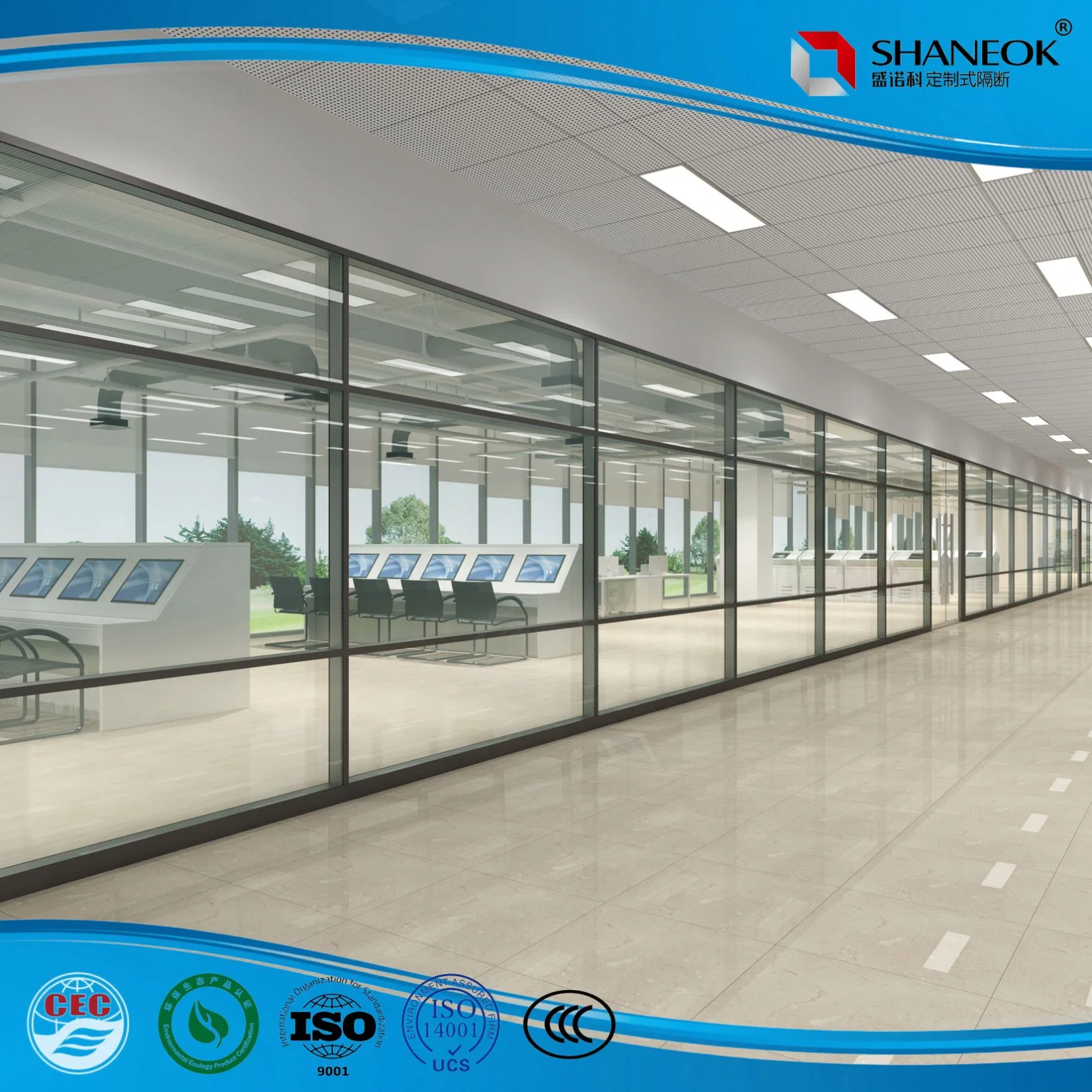 Customized Aluminium Double Frame Sound Proof Wall Glass Office Partition Building Material