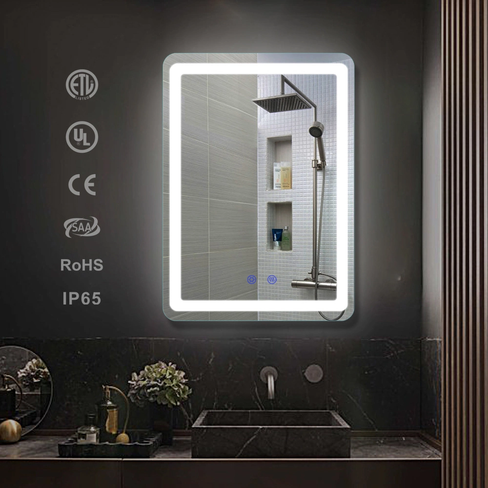 Miroir de salle de bain intelligent avec éclairage LED désembuant, Bluetooth et horloge numérique