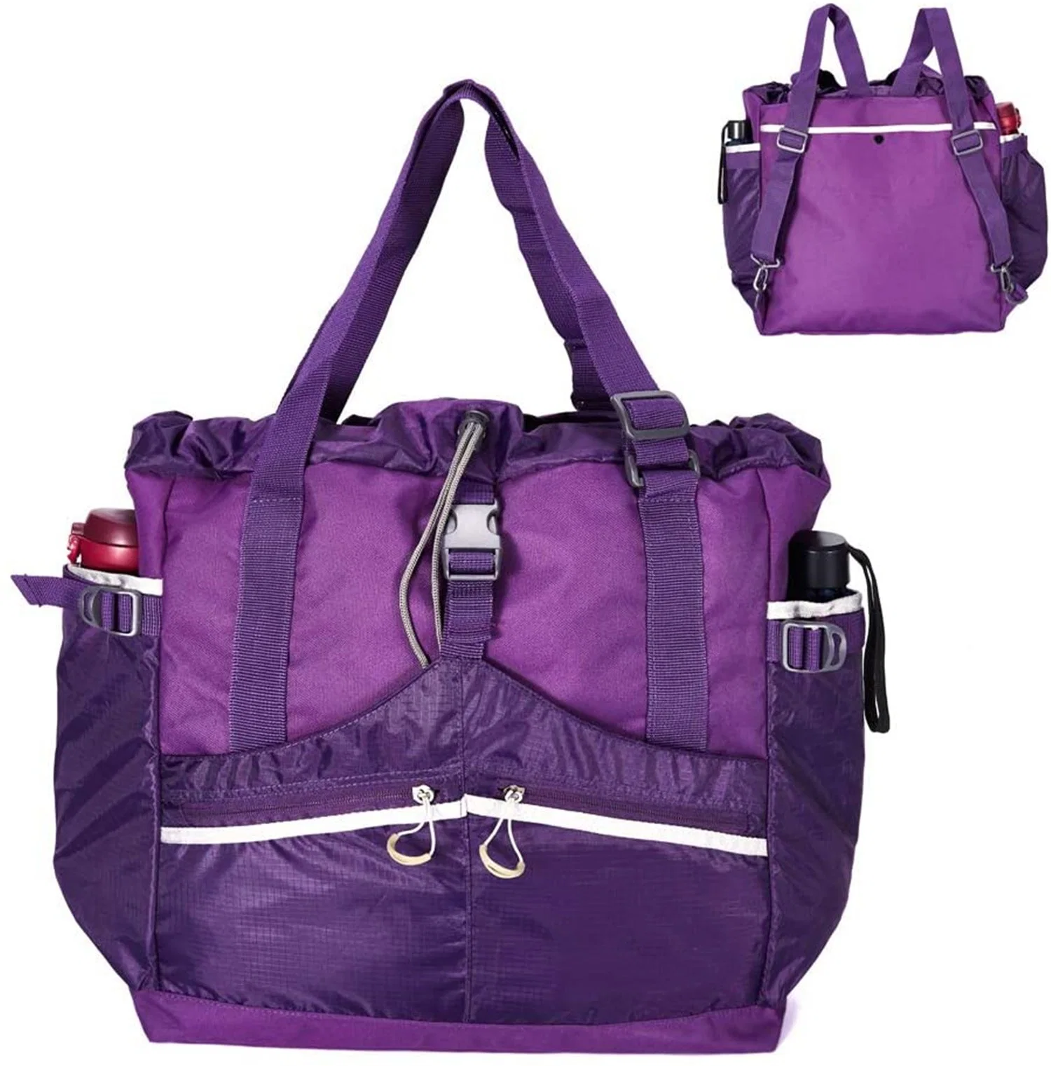 100% RPET Recyclable and Foldable Volatile Bright Purple Color Sports Travel Hand Shoulder Tote Bag Men and Women Unisex