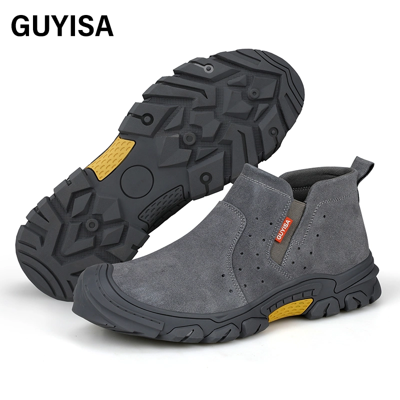 Guyisa New Rubber Outsole Suede Leather Breathable Soft Safety Shoes Men's Four Seasons Safety Steel Toe Work Shoes