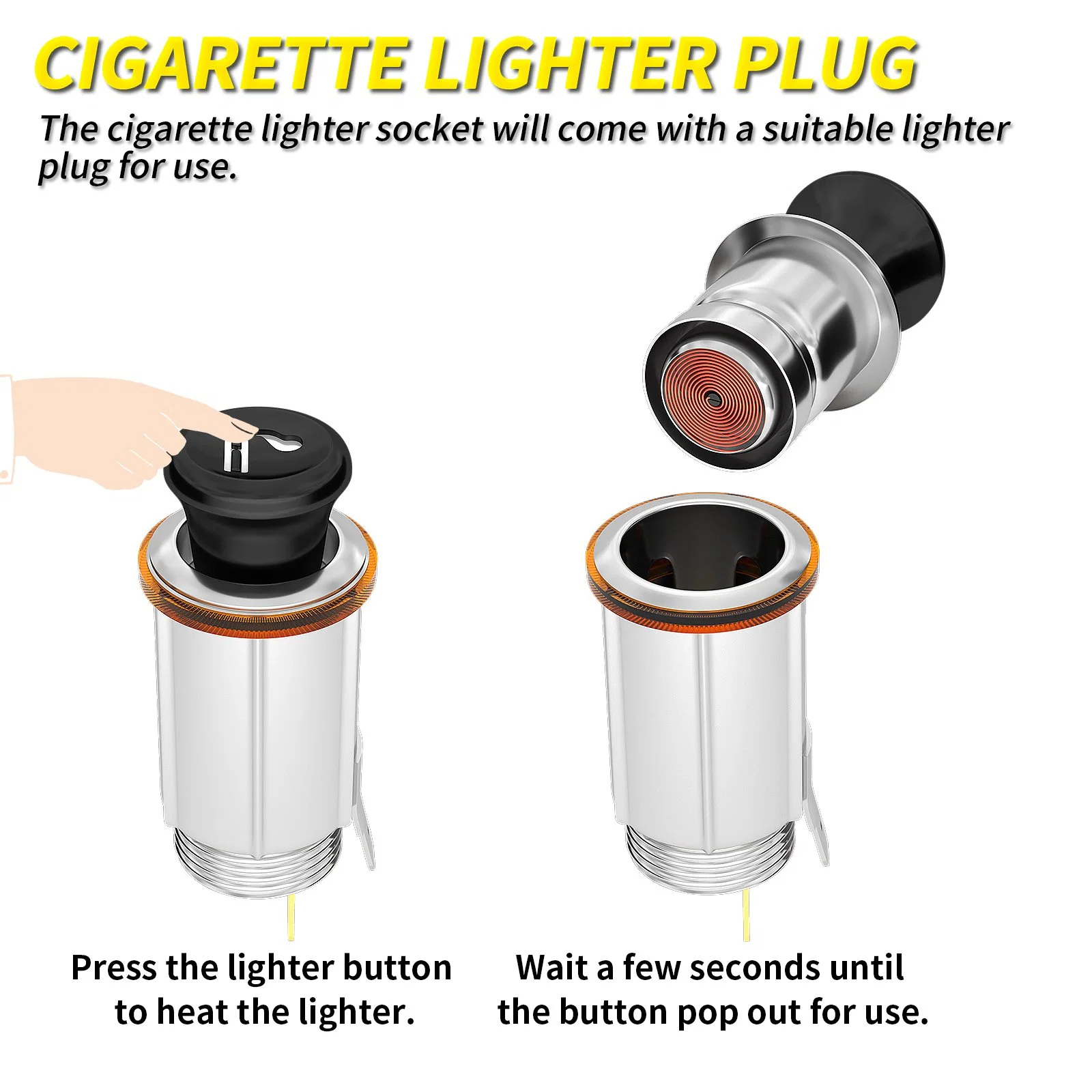 12V Cigarette Lighter Socket with Eject Button Cigarette Lighter Plug Car Cigarette Lighter Replacement Auxiliary Power Outlet