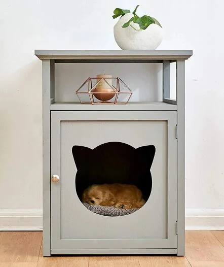 2023 New Design Wooden Cat Cave Bedside Cabinet Litter Box House Nightstand