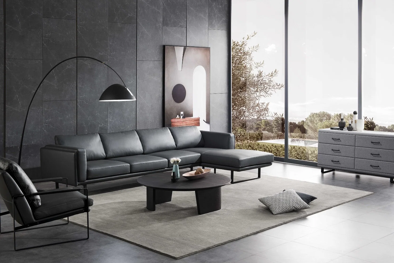 Nuevo y moderno diseño de muebles de oficina de tela y cuero Sofá Muebles de salón