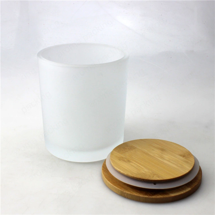 7oz 16oz Frosted Glass Candle Jar with Wooden Lid