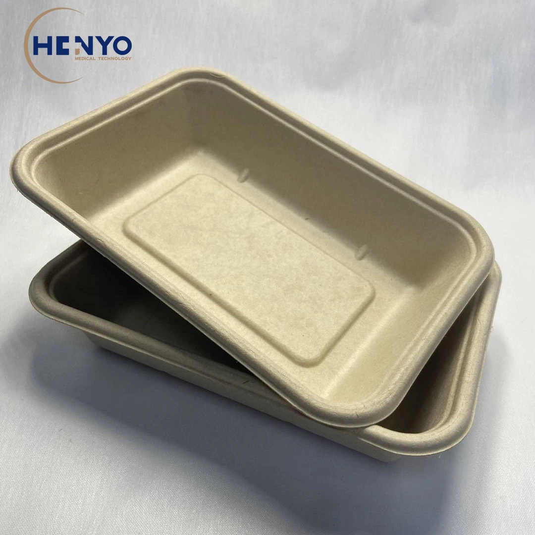 Disposable Biodegradable Bagasse Tableware 800ml Square Lunch Box Meal Box with Pet Lid