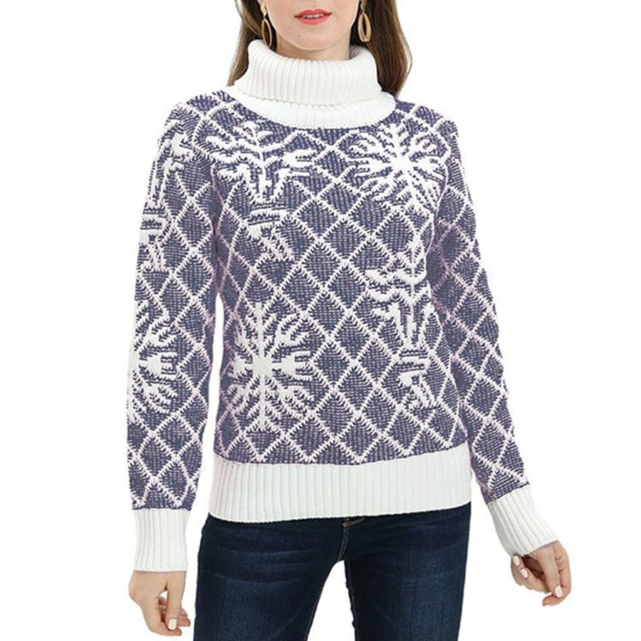 Camisola de malha Turtleneck para mulher com novo design pullover de inverno personalizada comprida Camisolas de Natal manga para mulher