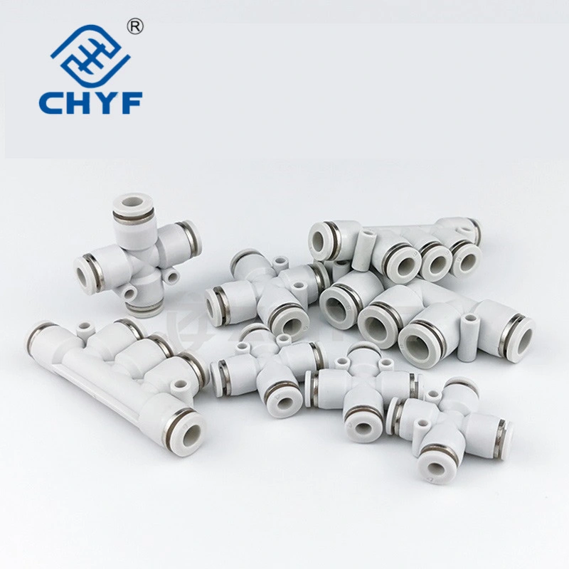 Pneumatic PU Tracheal Joint Quick Five-Way Pk-4/6/8/10/12 White Plastic Five-Port Joint Quick Plug Fittings High Pressure