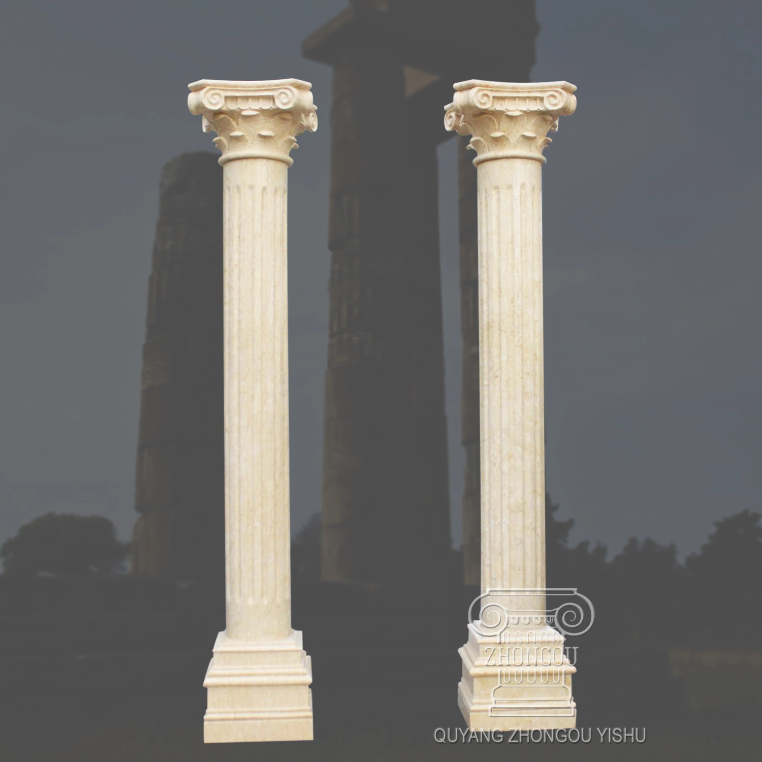 Egypt Beige Marble Column with Simple Desgn Style