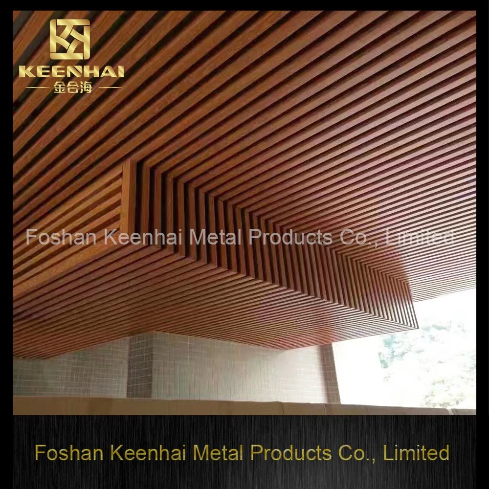 Outdoor Shelter Wood Grain Color U-Shaped Aluminum Slat Ceiling Suspended Baffle Ceiling Metal Ceiling (KH-MC-U8)