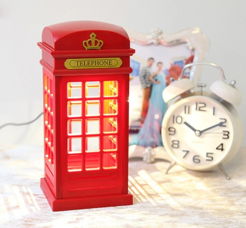 Phone Booth Shaped Night Light Battery Powered USB Cable Rechargeable Brightness Adjustable