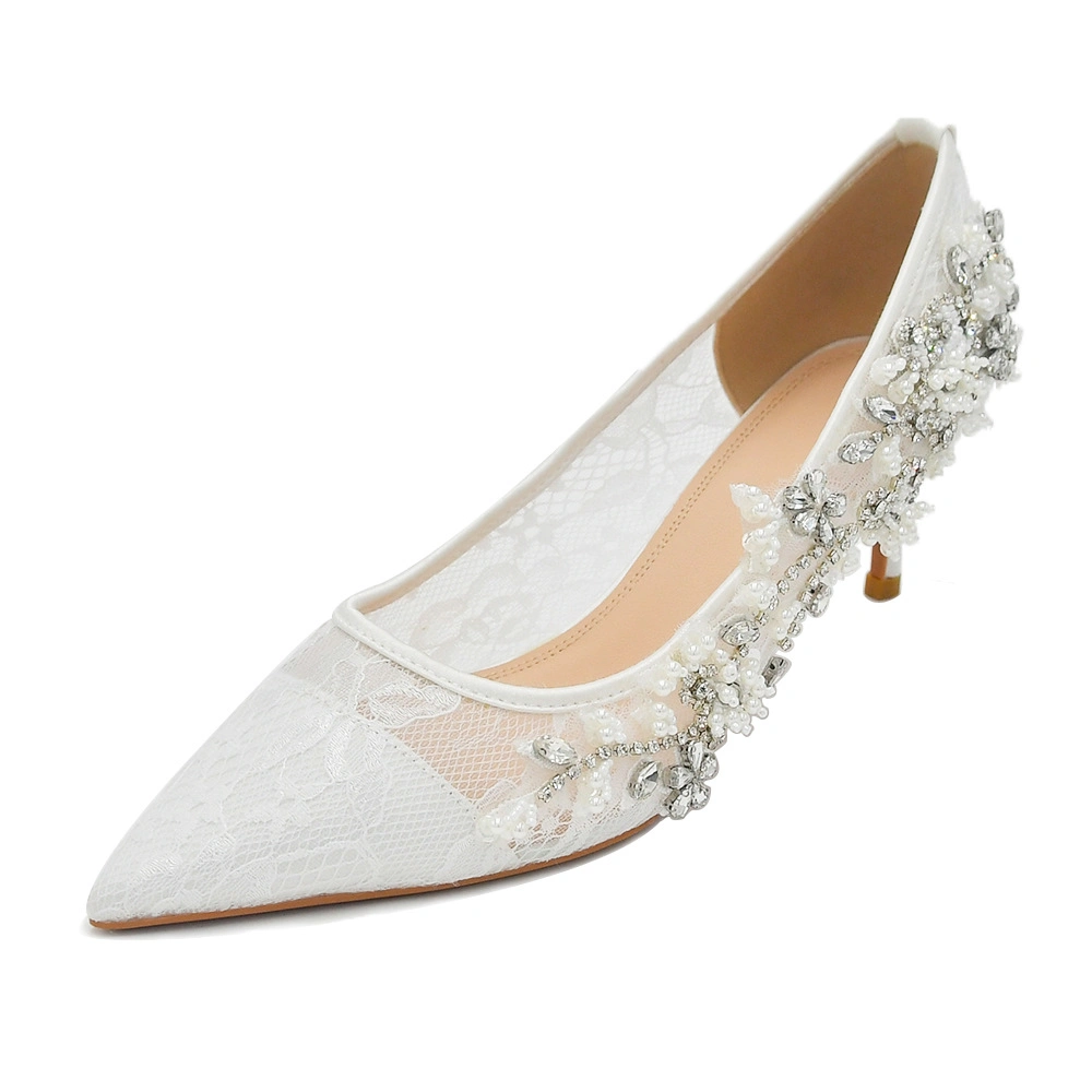 Hws016 White Thin Heel Luxury Diamond Wedding Shoes