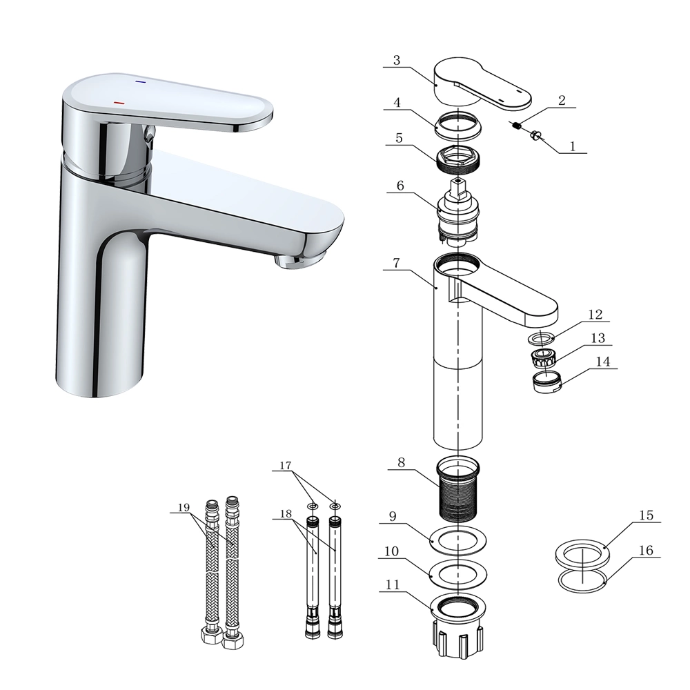 Deck Mounted Brass Water Mixer Tap Plated Chrome Basin Taps Kitchen Mixer Faucet