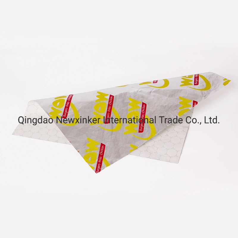 Food Grease Proof Custom Coloured Logo Printed Butter Hamburger Sandwich Packaging Wrapping Paper