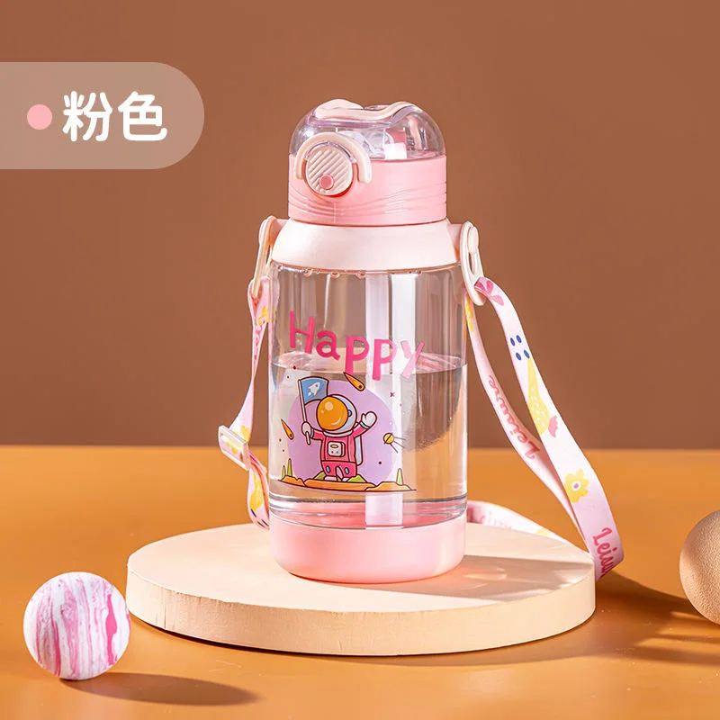 Plastic Printing Child Drink BPA Free Flip Top Straight Kids Water Bottle