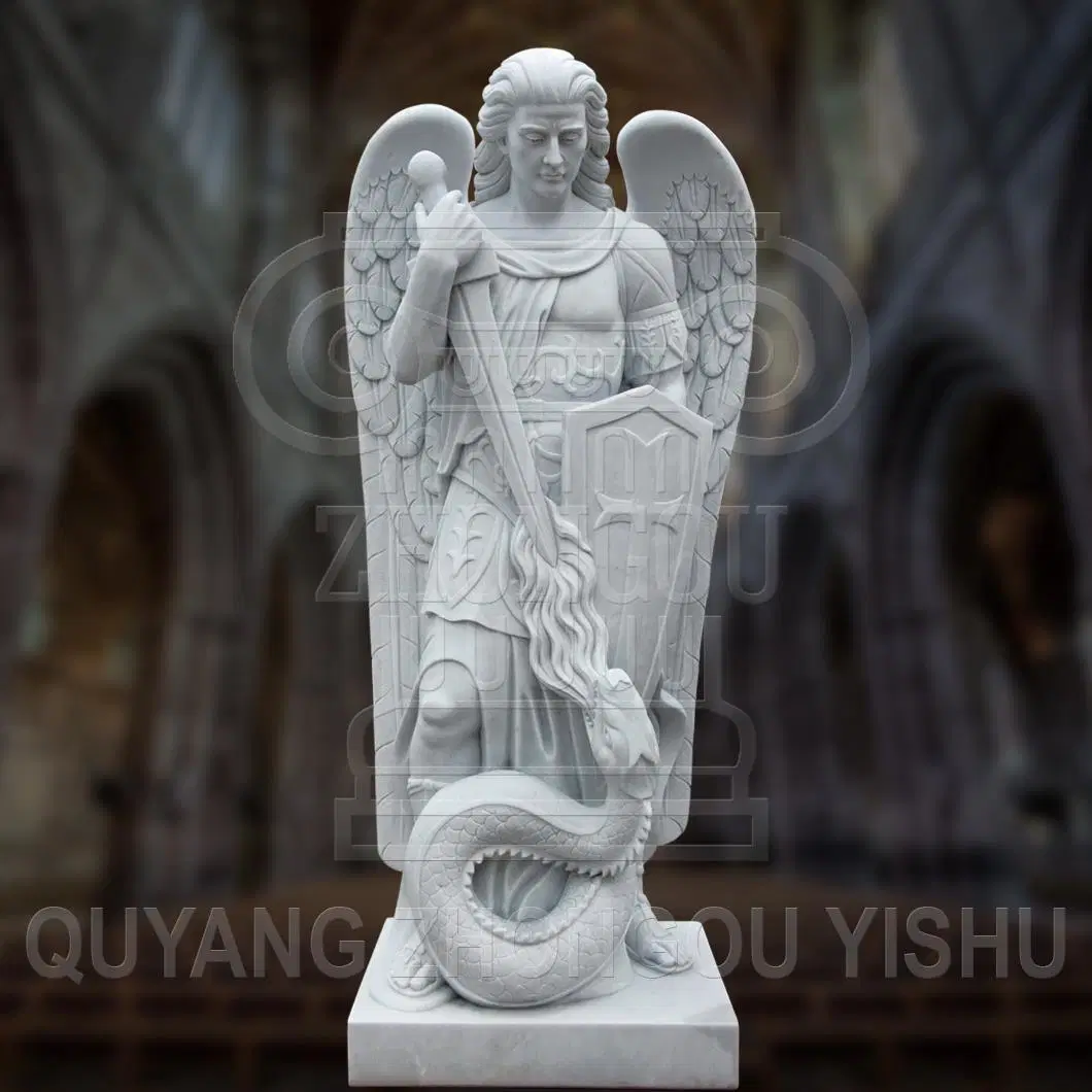 San Miguel Ángel y Satanás Escultura Religiosa Estatua de Mármol Decoración de Jardín