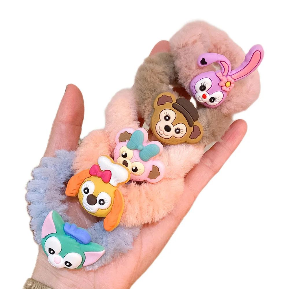 5PCS/Set Fluffy Plush Hair Tie Rubber Band Cute Anime Hair Ring Kids Cartoon Head Rope Set Girls Children Hair Rope Scrunchies