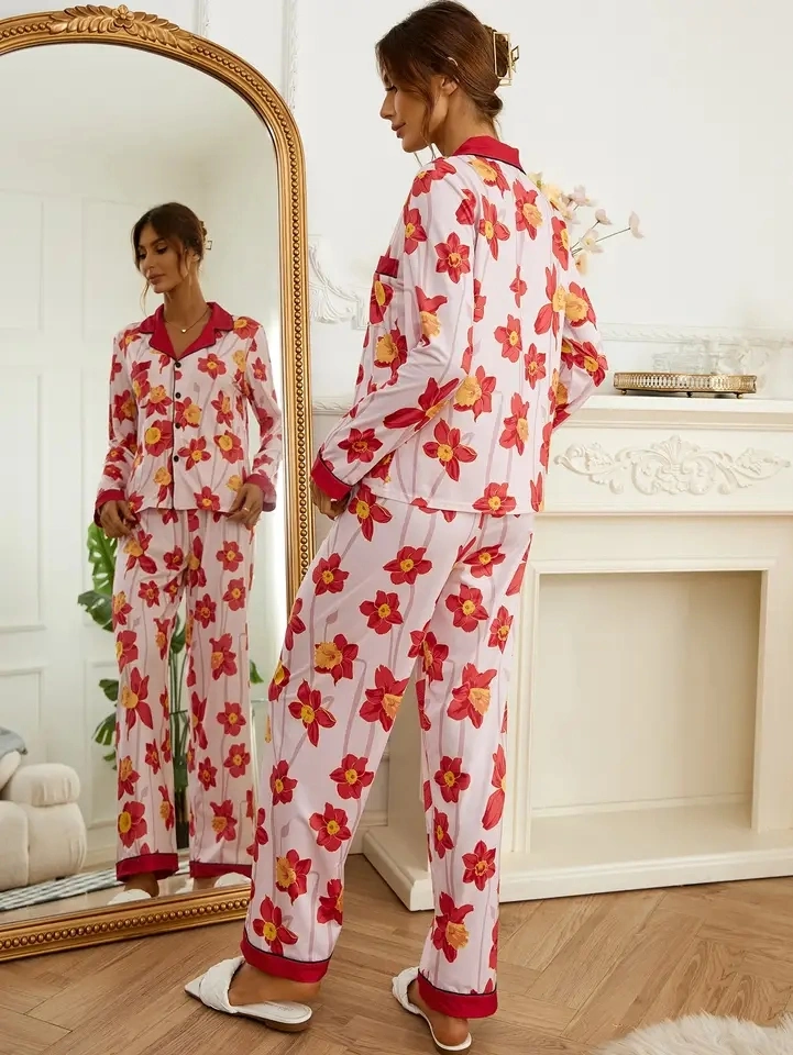 Floral Print Pyjama Long Sleeve Pajamas for Women Set Cotton