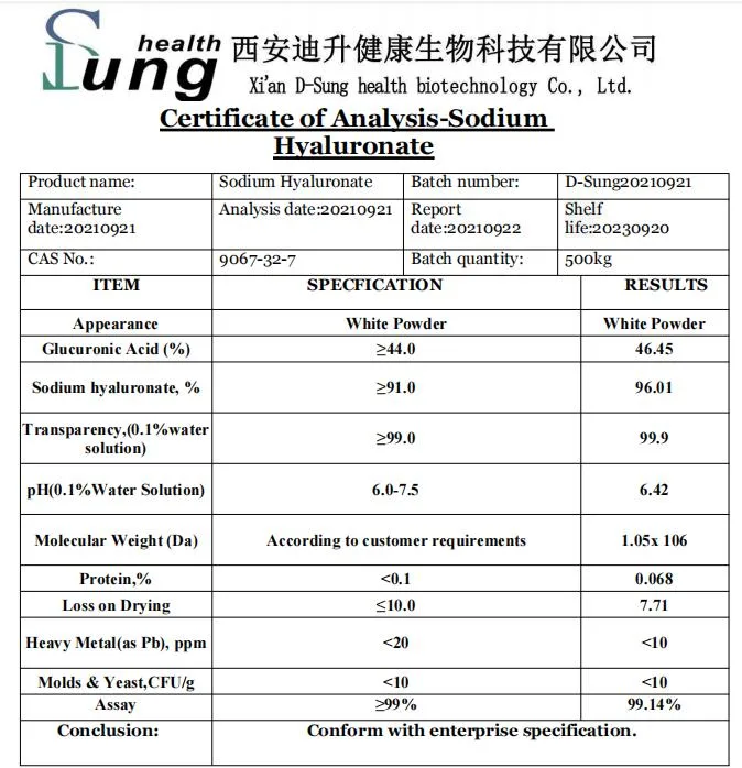 Cosmetic Grade Sodium Hyaluronate Sodium Hyaluronate Powder Sodium Hyaluronate