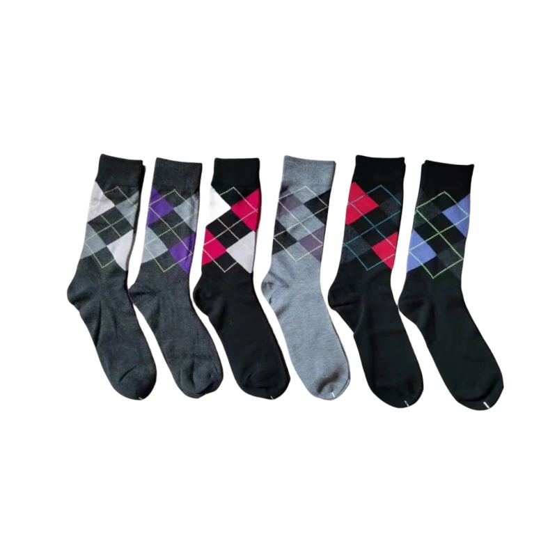 Antibacterial suave transpirable High Elastic algodón Color Argyle Hombre tobillo Calcetines altos