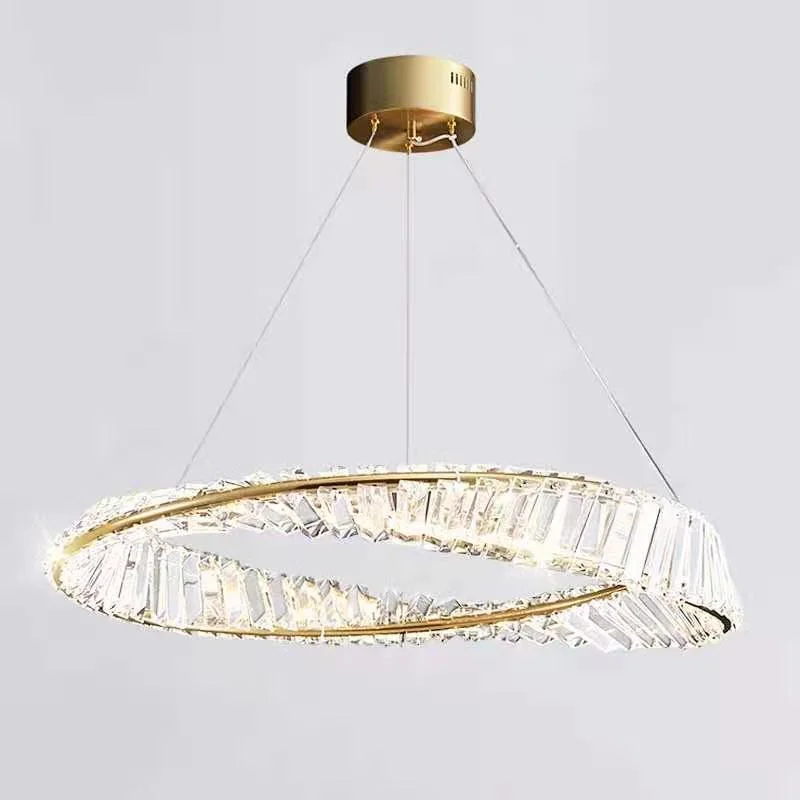 Light Luxury Living Room Round Crystal American Ring Lamp Simple Modern Bedroom Dining Room LED Circle Chandelier