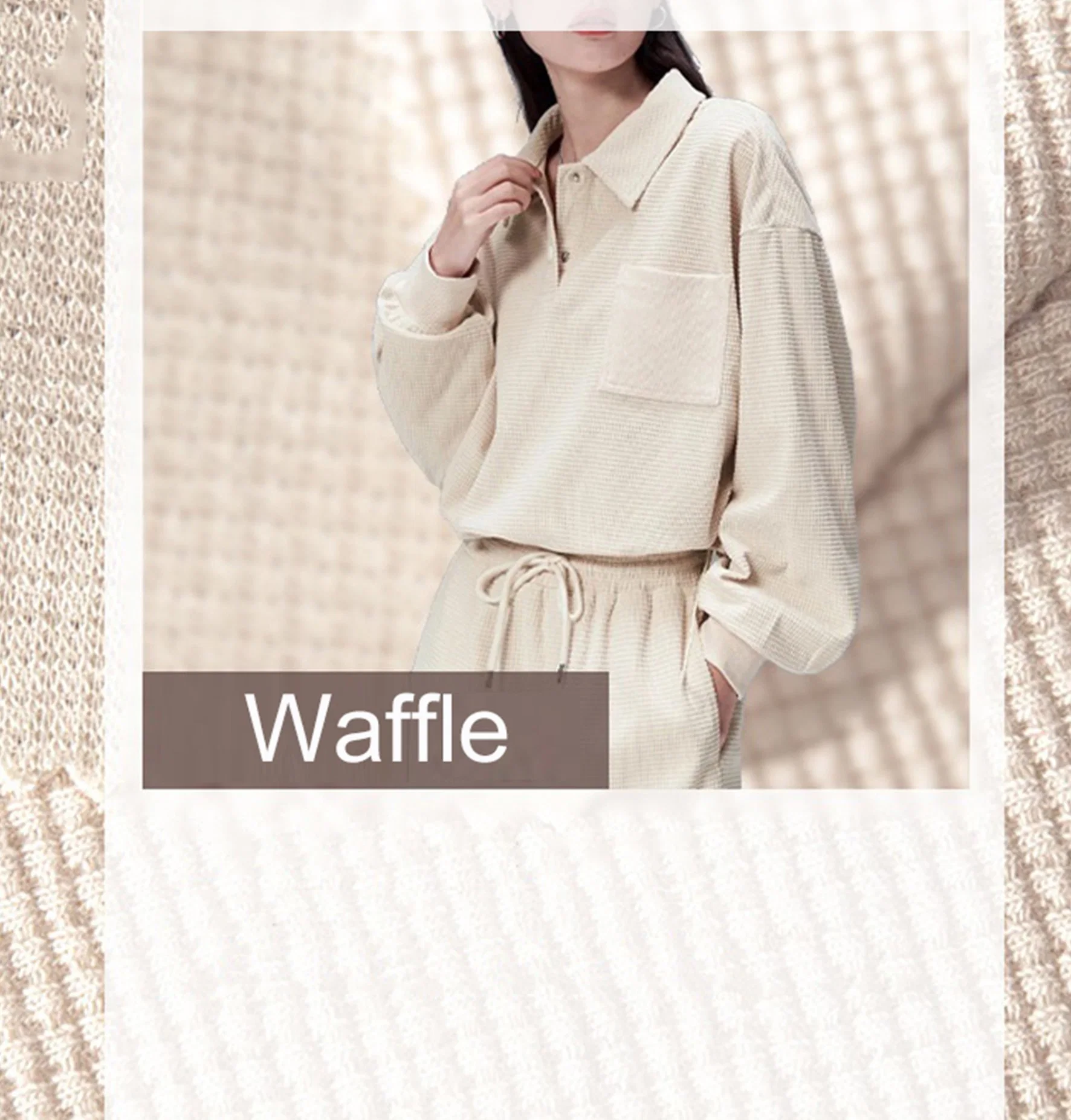 New CVC Waff Checks Knit Plain Dyed Fabrics Cotton Polyester for Long-Sleeved Waffle Fabric for Hoodie