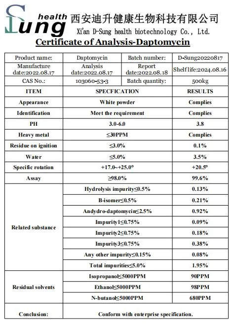 Pharmazeutische Intermediate Daptomycin Rohmaterial Antibiotikum Daptomycin Pulver Reinheit Daptomycin