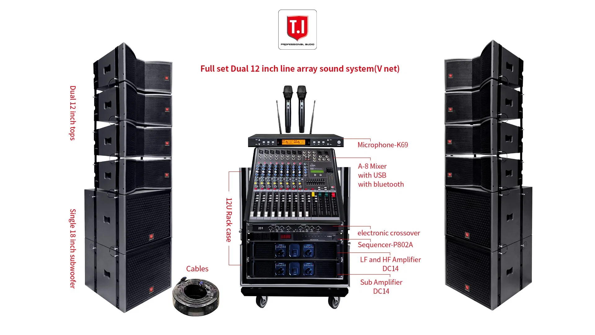 T. I PRO Audio deux enceintes Line Array 12 pouces pour concert