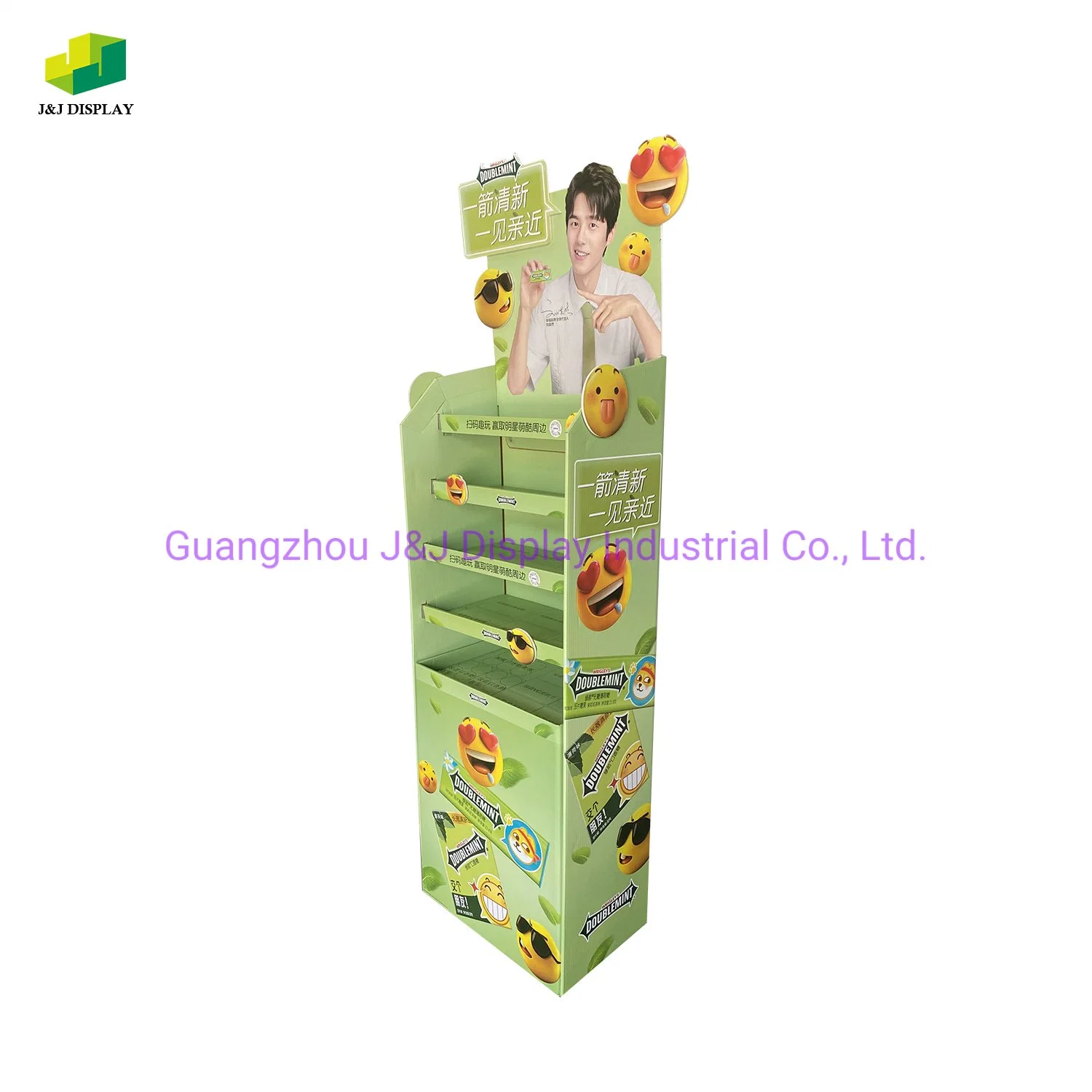 Customized Cardboard Corrugated Paper Promotion Retail Store Advertising Exhibition Pop Foldable Floor Display Stand for Double Mint